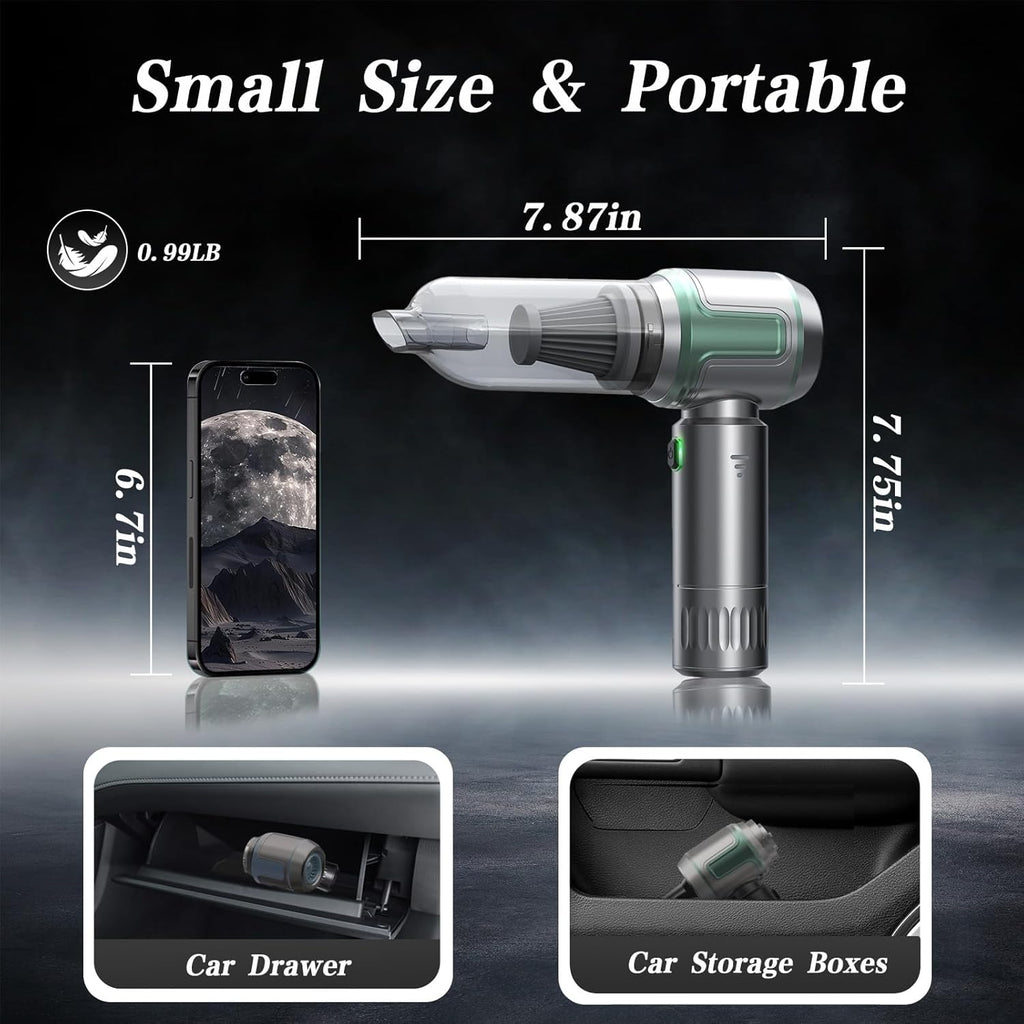 Car Vacuum Portable Cordless, 16000PA Powerful Car Vacuum Cleaner, 7 in 1 Mini Vacuum Handheld Rechargeable, Air Duster, Dual Filter for Cars, Home, Office, Pet