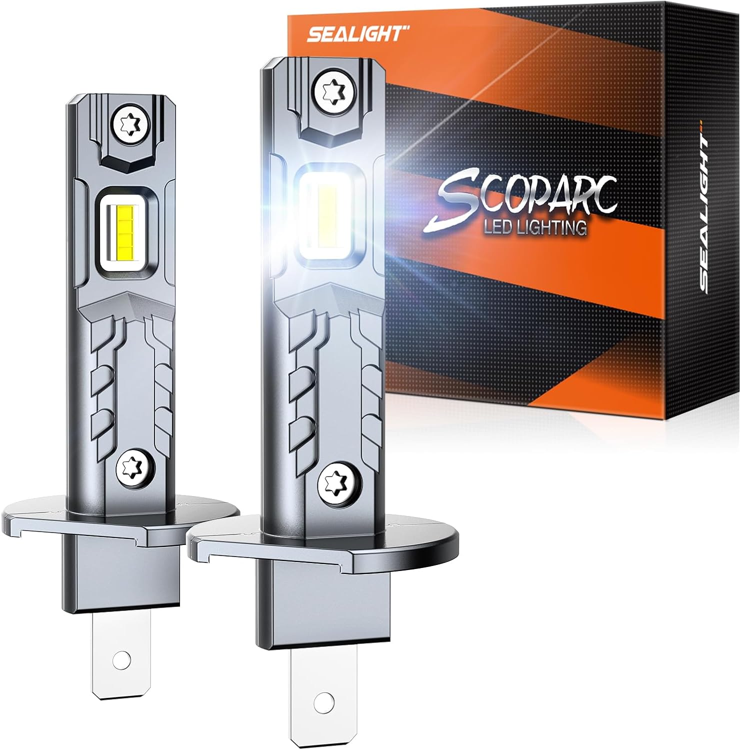 SEALIGHT H1 Fog Bulbs, 50000LM Super Brighterness 1:1 Mini Size, 6500K Cool White Fog Lights with 15000RPM Cooling Fan, 3 Minutes Inatallation, Pack of 2