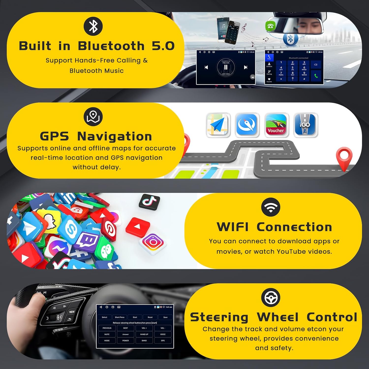 [4G+64G] Android 15 Car Stereo for Kia Cerato K3 Forte 2013-2018 with Wireless Carplay Android Auto, 9 Inch HD Touch Screen with WiFi GPS Bluetooth5.0 FM/RDS Radio 32EQ SWC Backup Camera MIC
