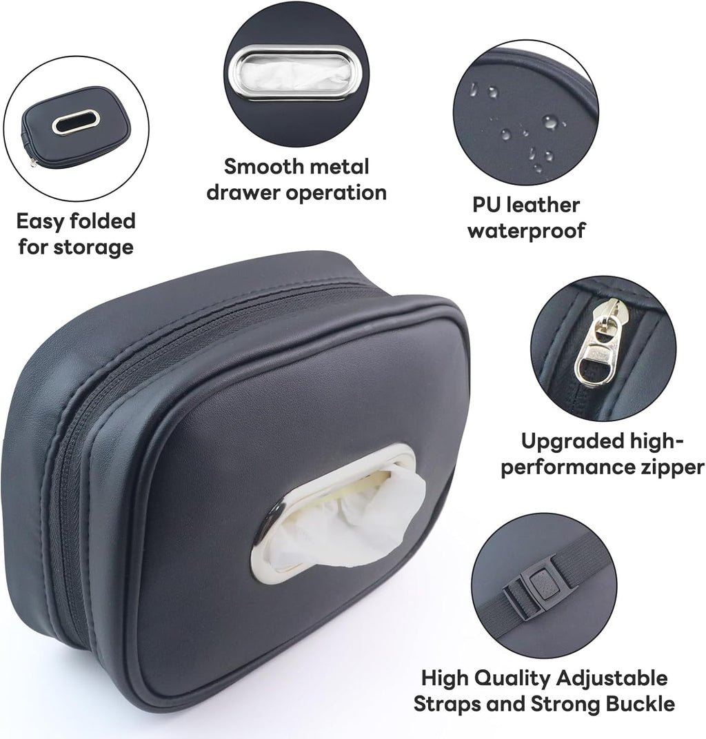 Car Tissue Holder, Tissue Box Cover Keep Car Tidy, Premium PU Leather Backseat Napkin Rectangle Organizer, Extra Large Tissue Box Storage in Car Fits for 6.6 * 4.7 * 2.3 Regular Size Tissues, Black
