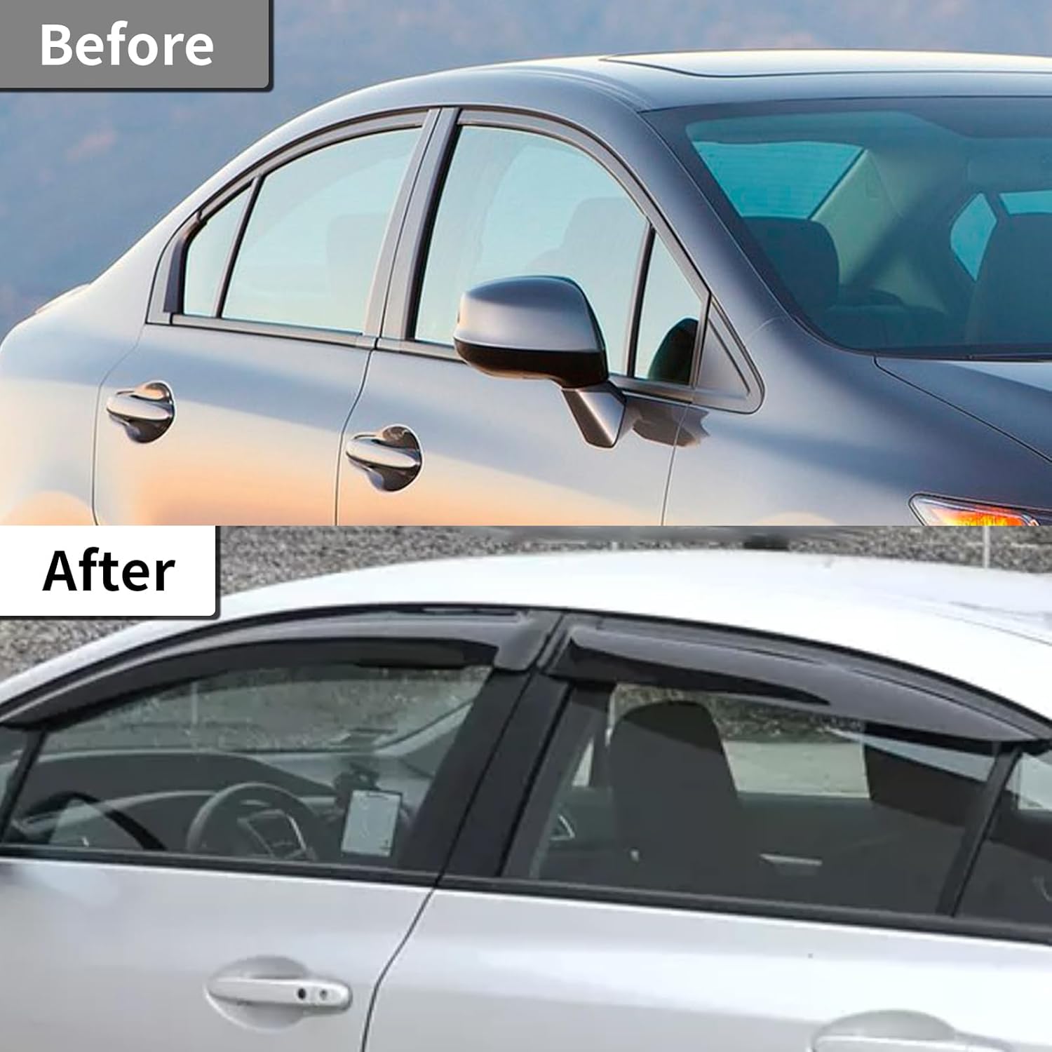 Rain Guards Side Window Visor Vent Outside Mount, 4PCS Fits for Honda Civic 4-Door Sedan 2012 2013 2014 2015