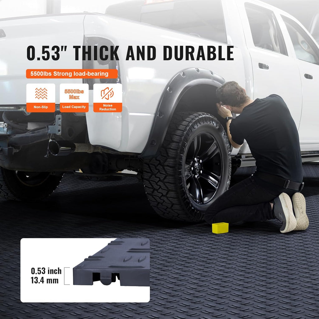 VEVOR Garage Tiles Interlocking, 12 x 12 x 0.53 inch 50 Pack Garage Floor Covering Tile, Non-Slip Double-Sided Texture Garage Flooring Tiles, for Garages, Basements, Repair Shops, Graphite Gray