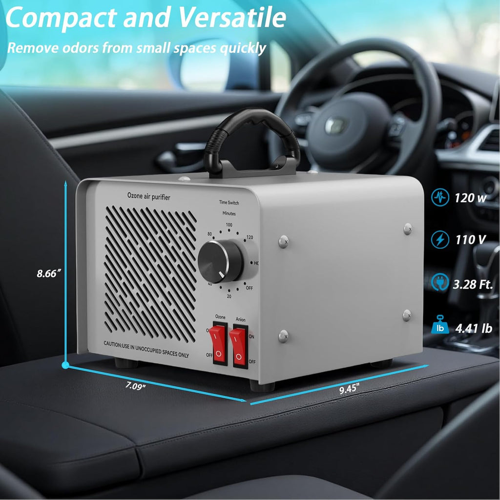 120,000mg/h 0zone Generator High Capacity Ozone Machine & Negative Ion Air Purifier for Home, Car, Pet Odor Removal, O3 Odor Eliminator up to 2,500 Sq. Ft.(Green)