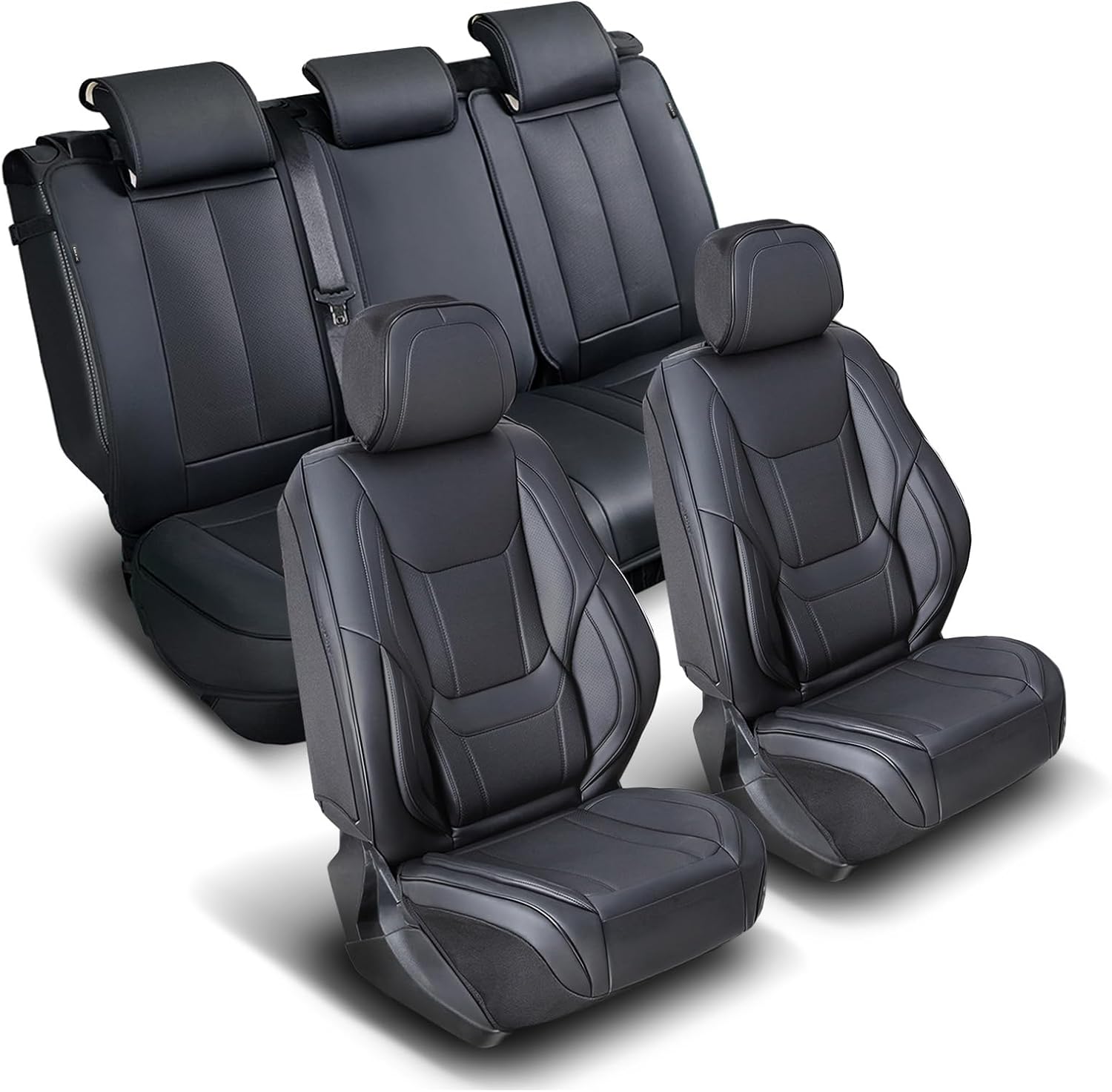 Coverland Custom Car Seat Covers Compatible with RAM 1500 Quad Cab, Ram 2500 Crew Cab - Premium Leather Non-Slip Waterproof Custom Interior Protector Full Set-Black [See Size Chart-Size X131]