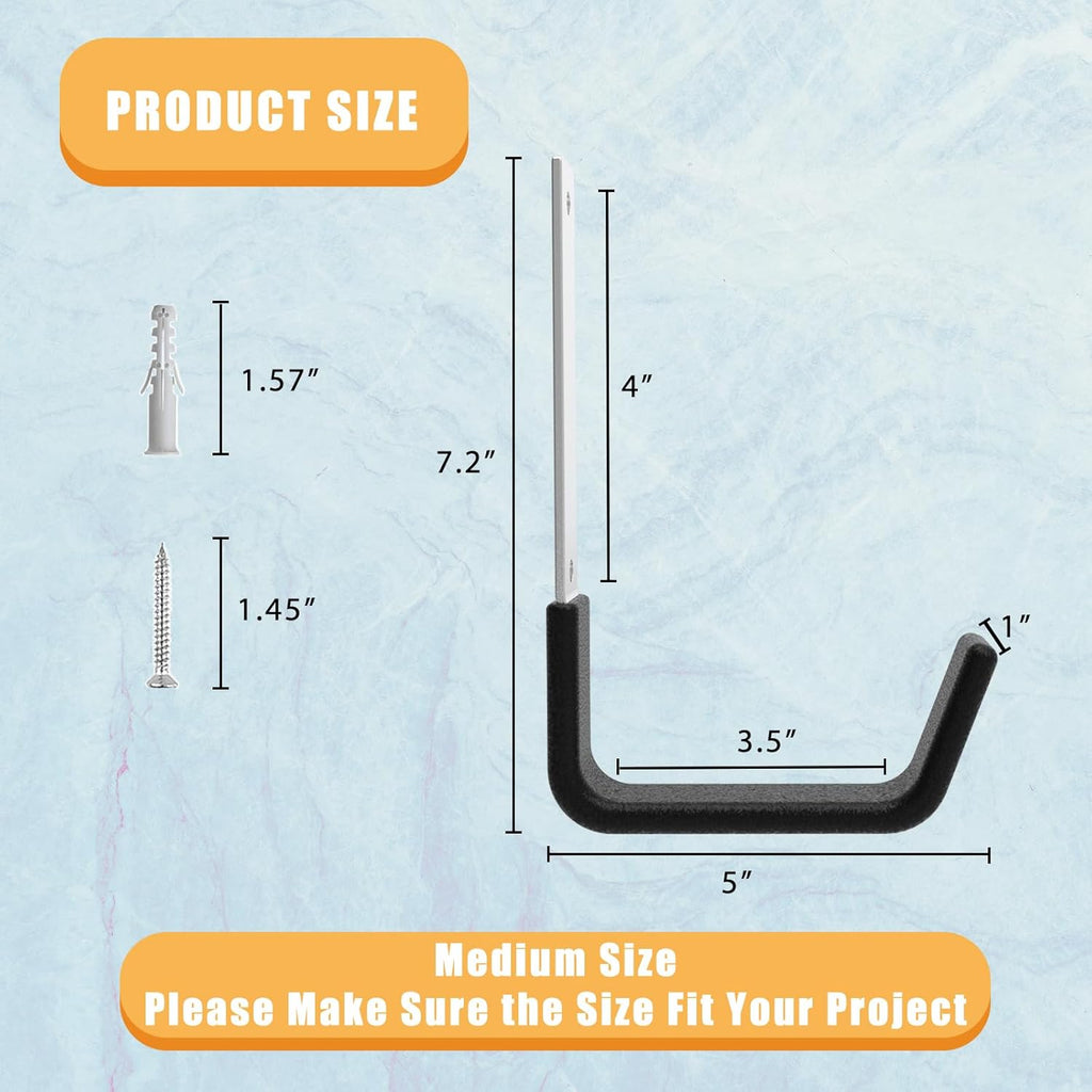 Heavy Duty Utility Hooks for Wall Mount, Garage Wall Hooks, Multi-Use Hose, Bike, Ladder, Chainsaw & Leaf Blower Hanger - 2 Medium (2 M)