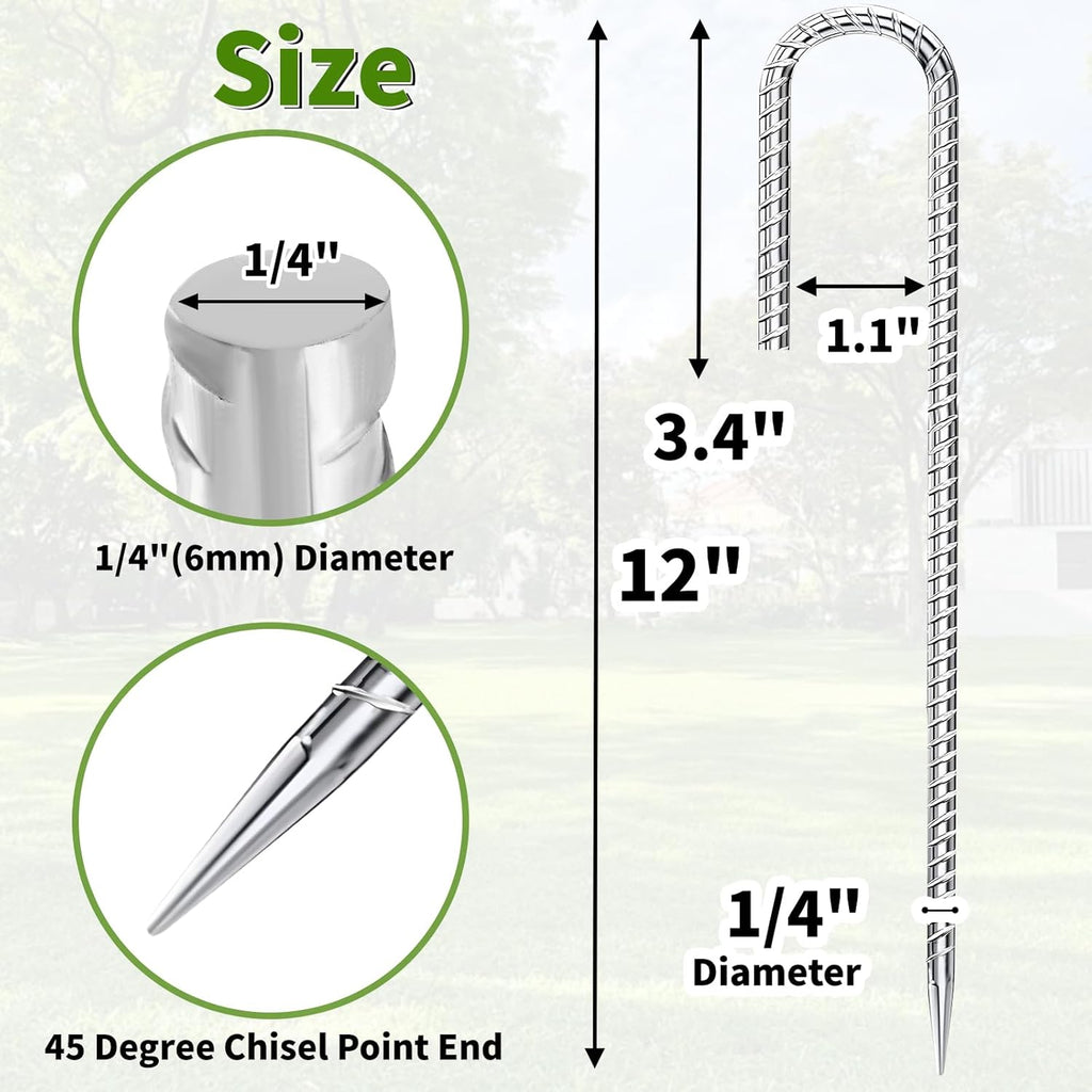 12 inch Stakes Heavy Duty 100-Pack J Hook Metal Fence Stake for Dogs Digging Tent and Outdoor Decorations Inflatables Rebar Metal Spikes for Ground