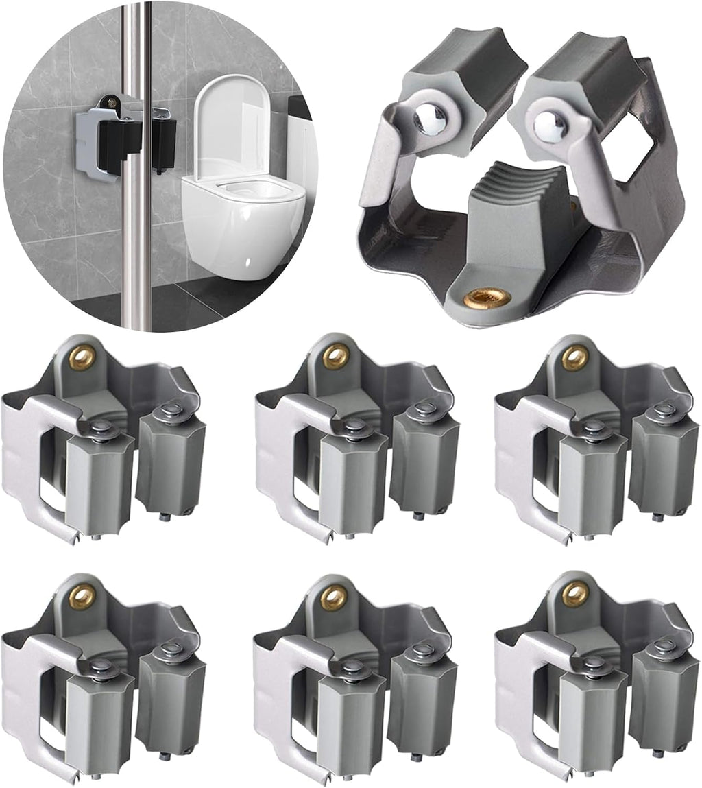 3-H Mop and Broom Holder Wall Mount 6 Pack, Broom Holder for Garage Garden Shed Storage System Laundry Room Home Kitchen Organization up to 1.45 Inch(grey)