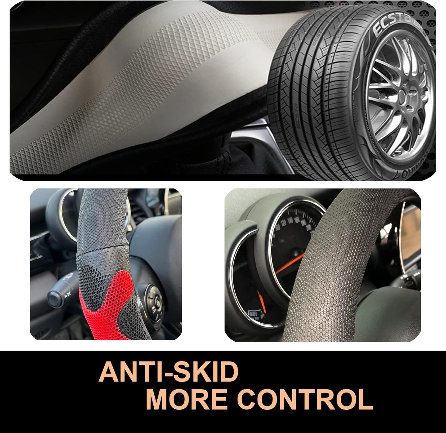 PINCTROT Comfy Grip Steering Wheel Cover, Anti-Slip Design, Universal 14.5-15 Inch(Silicone Red)