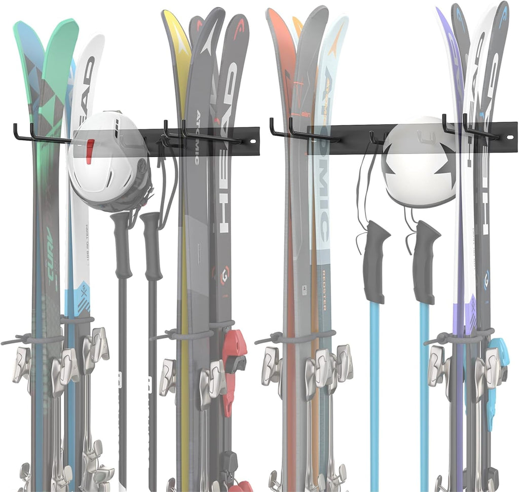 WALMANN Garage Ski Rack, Indoor Ski Hangers for Garage Ski Storage Wall Mounted Ski Holder Holds Up to 8 Pairs of Skis