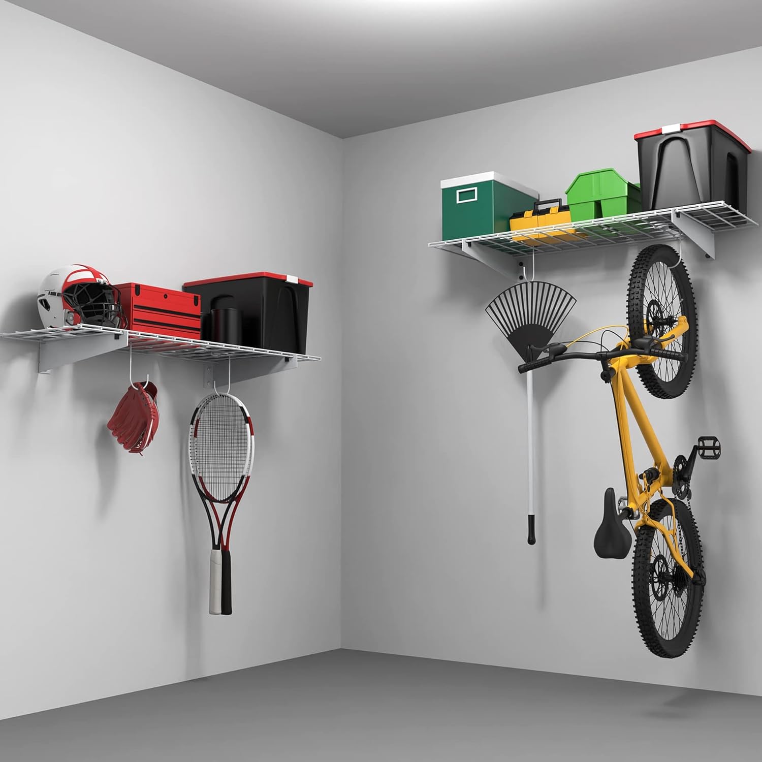 TORACK 2 Pack Garage Storage Wall Shelves, 15" x 45" Wall Mounted Wire Shelves for Garage Storage Heavy Duty Garage Wall Shelving(Pack of 2, White)