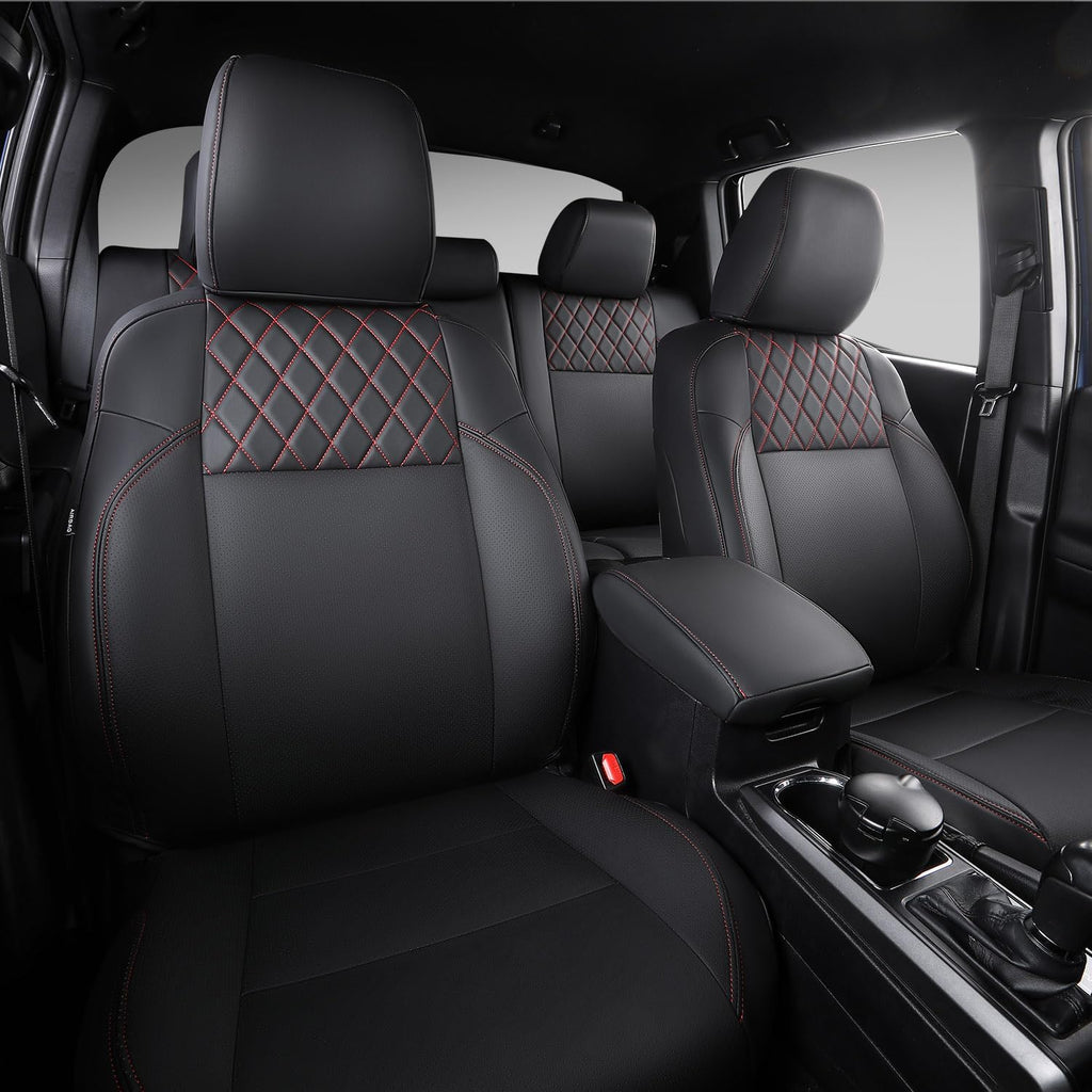 PTYYDS Seat Covers Compatible with 2016-2023 Toyota Tacoma Seat Covers Replacement for 16-23 Tacoma SR5 TRD Off Road Limited Accessories(Full Set,Black+Red)