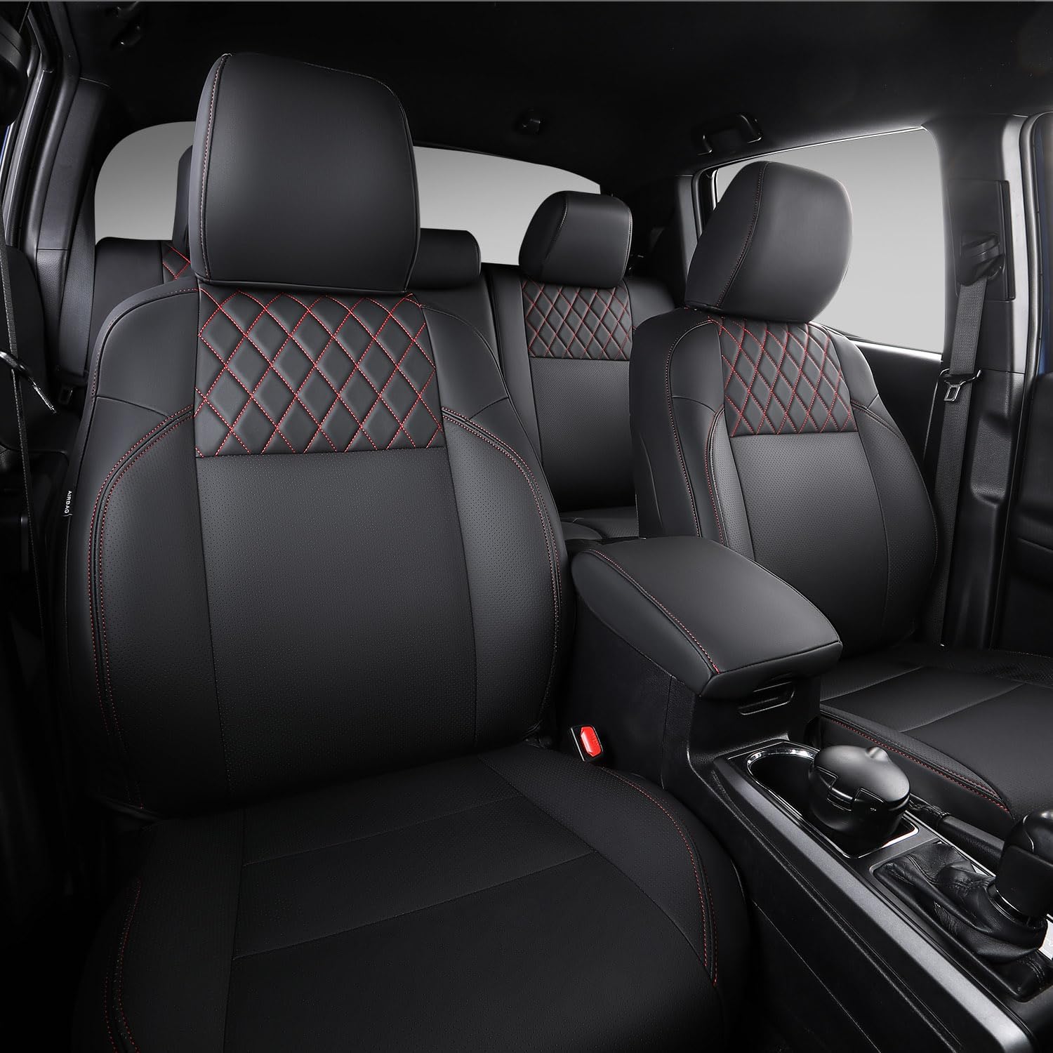 PTYYDS Seat Covers Compatible with 2016-2023 Toyota Tacoma Seat Covers Replacement for 16-23 Tacoma SR5 TRD Off Road Limited Accessories(Full Set,Black+Red)