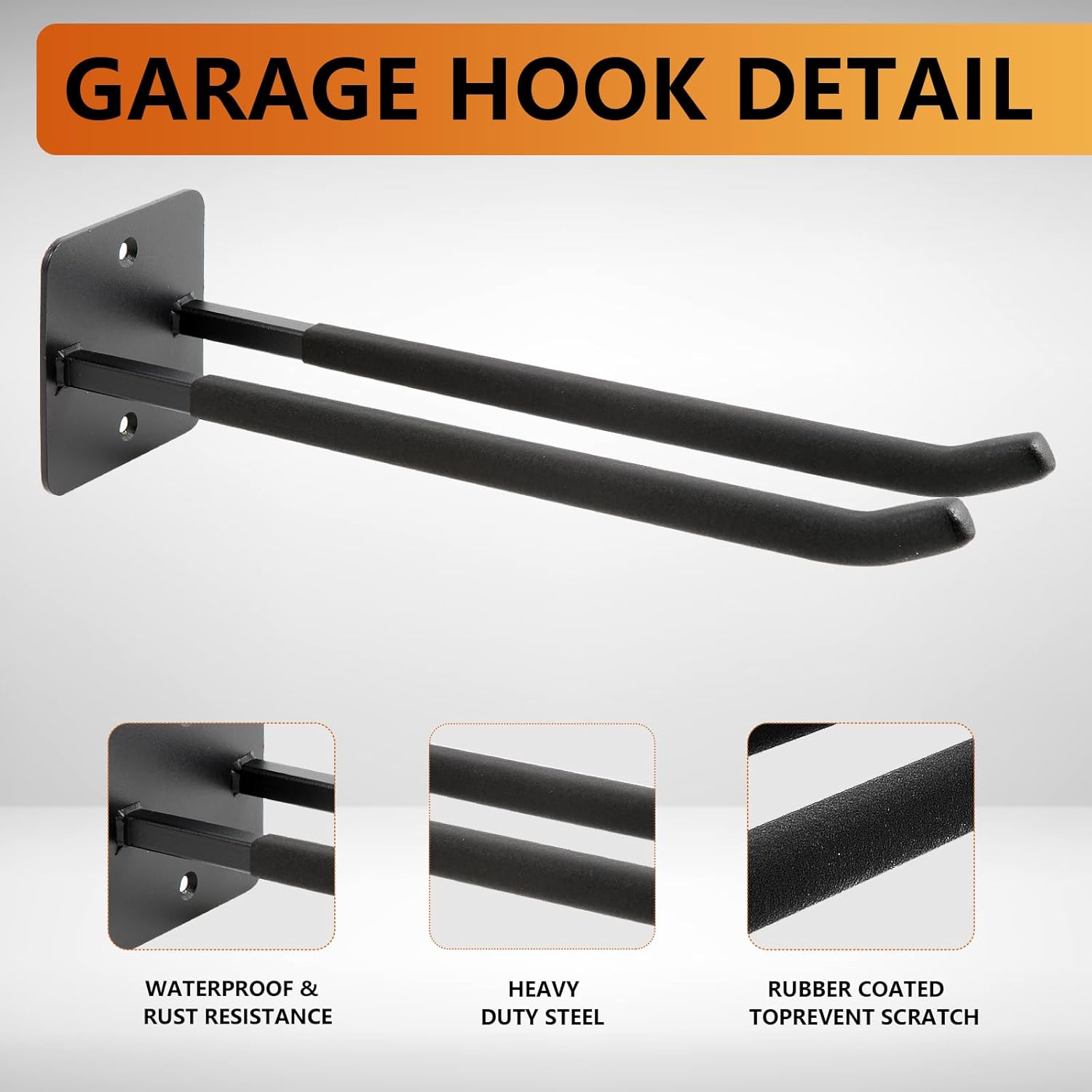 Sinoer Upgraded Heavy Duty Garage Hooks, Utility Steel Garage Hooks, 14 Inch Square Tube Double Garage Wall Mounting Hooks for Chairs, Ladders, Ropes and Strollers, 4 Pieces