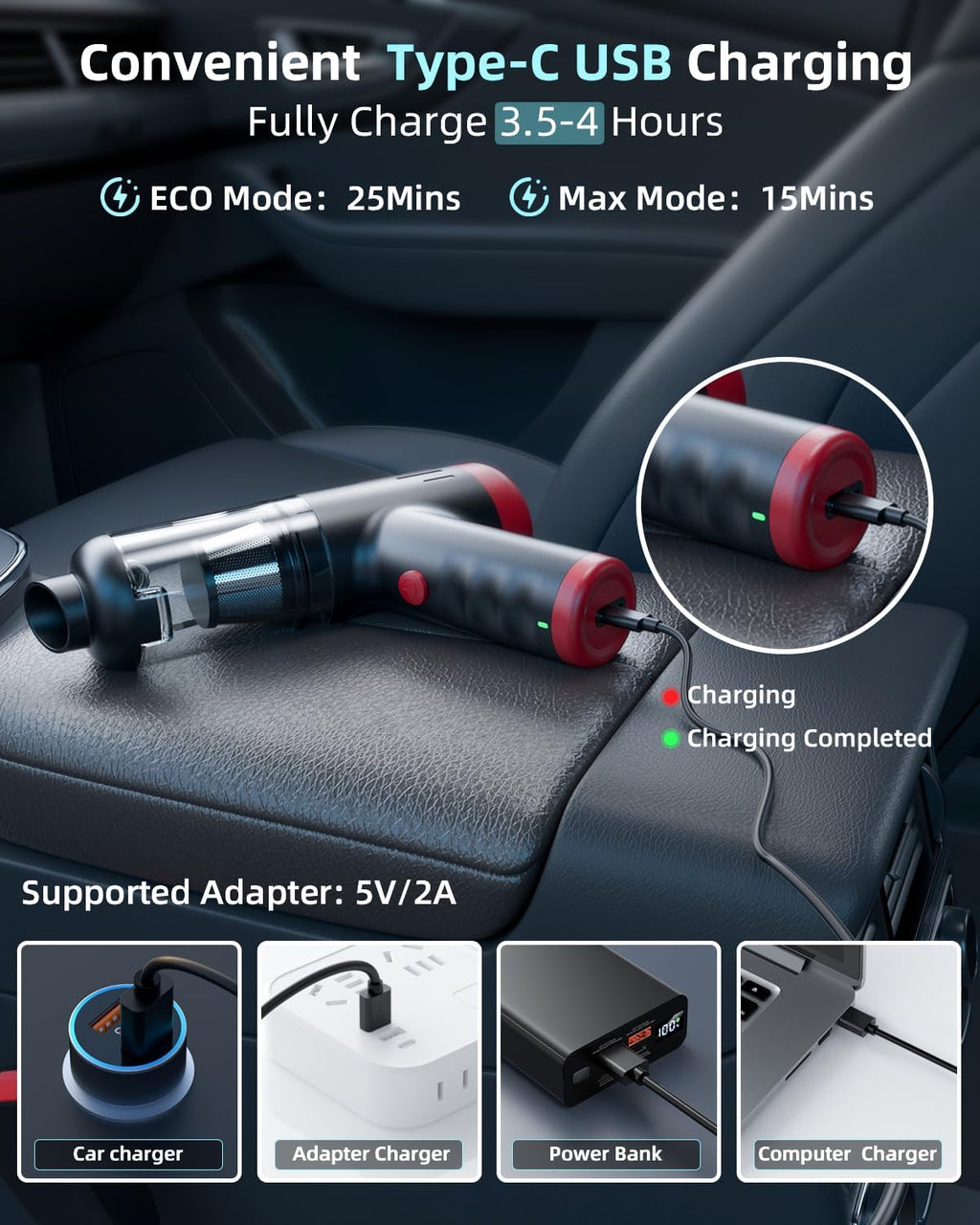2-in-1 Car Vacuum&Air Duster,80W/16kpa/12KRPM/30 Mins,High Powerful Dust Cleaner Portable Cordless Vacuum Pro,Compressed Air Blower,Lightweight Rechargeable Handheld Mini Vacuum for Car/Home/Office
