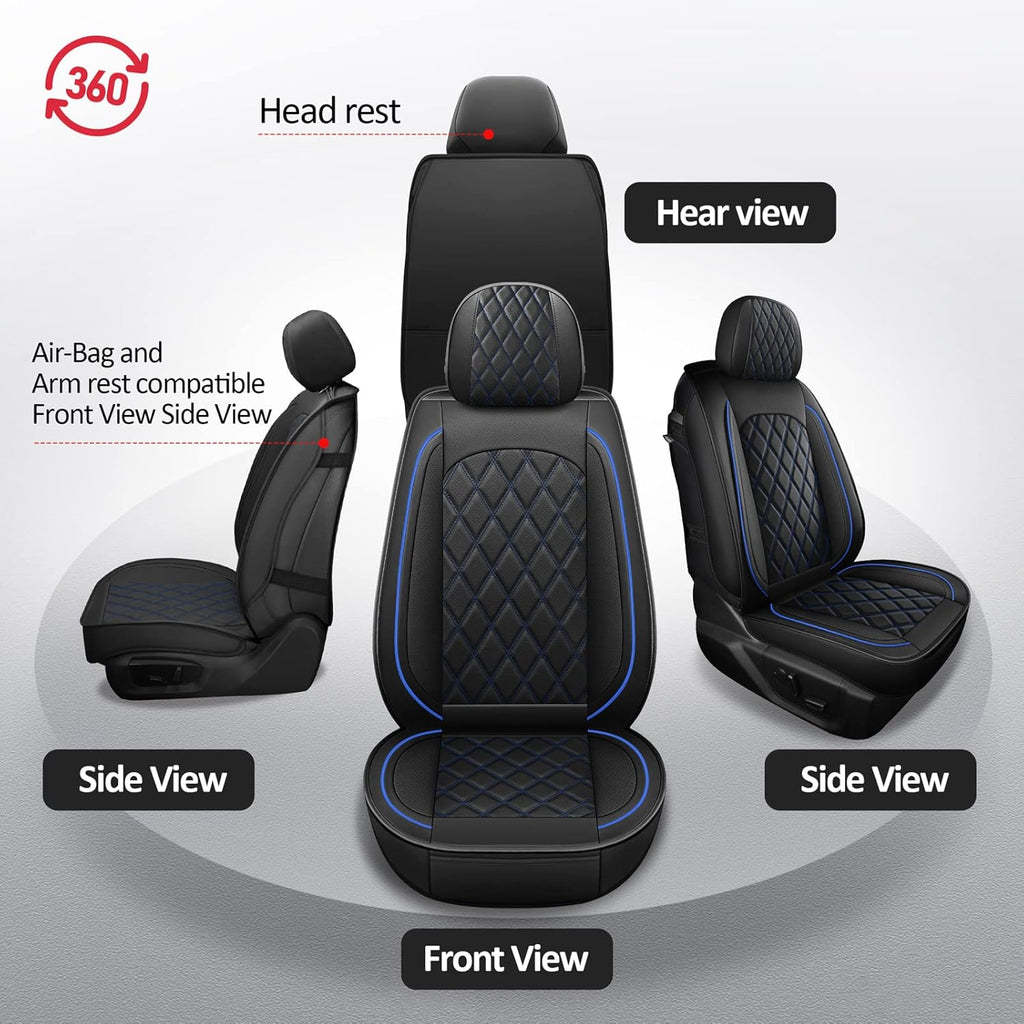 MIROZO Seat Covers for Ram, Waterproof Truck Seat Covers Compatible with 2009-2025 Dodge Ram 1500 2500 3500 Truck Pickup Crew Quad Cab with Split Bench 40/60(Black and Blue,Full Set Curved Back)