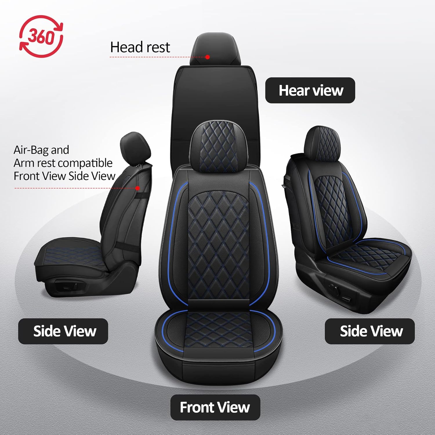 MIROZO Seat Covers for Ram, Waterproof Truck Seat Covers Compatible with 2009-2025 Dodge Ram 1500 2500 3500 Truck Pickup Crew Quad Cab with Split Bench 40/60(Black and Blue,Full Set Curved Back)