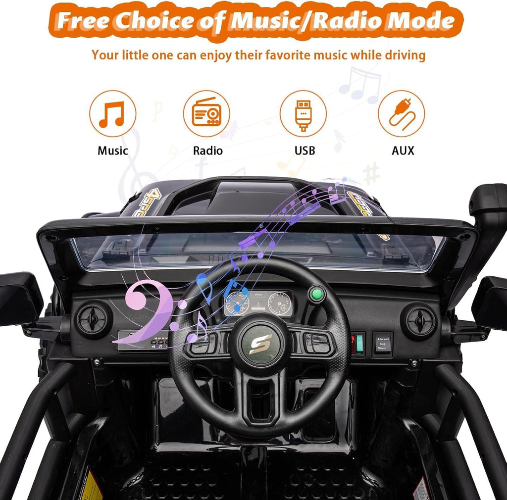 Hetoy 24V 2 Seater Ride On Car for Kids, Electric Truck with Remote Control, Ride on Truck w/ 4-Wheeler Suspension, 4x55W Powerful Engine, 4WD Battery Powered, LED Lights, Soft Braking