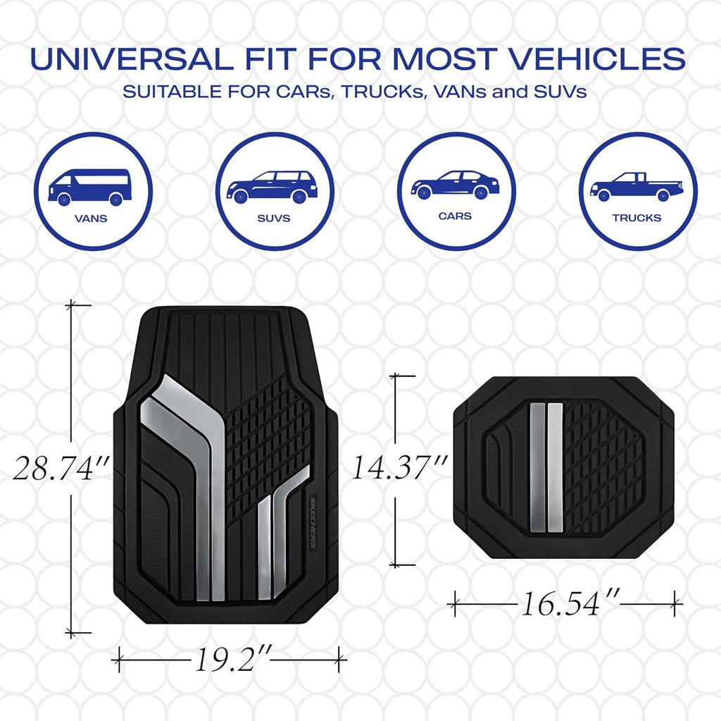 Skechers Heavy Duty Rubber Car Floor Mats,Dual Color Design Floor Mats,All Weather Car Mats,Waterproof Trim To Fit Universal Floor Liner Car Accessories,Automotive Floor Mats For Cars Trucks Suvs,Gery