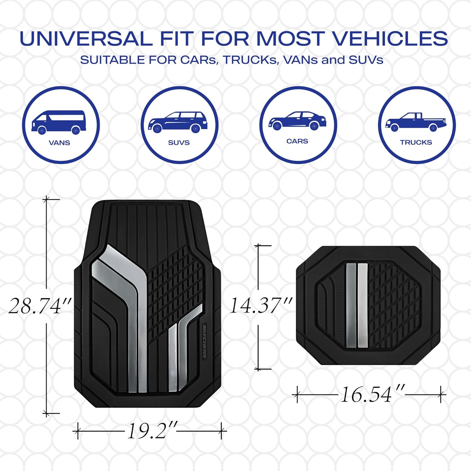 Skechers Heavy Duty Rubber Car Floor Mats,Dual Color Design Floor Mats,All Weather Car Mats,Waterproof Trim To Fit Universal Floor Liner Car Accessories,Automotive Floor Mats For Cars Trucks Suvs,Gery