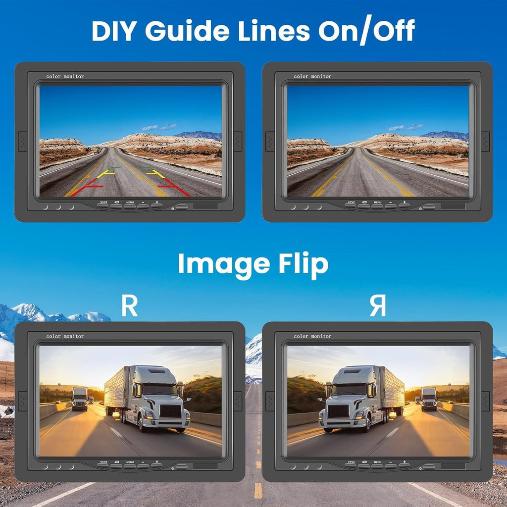 Hikity HD 1080P Backup Camera 7 Inch Monitor Kit Vehicle Night Vision Waterproof Rear View Camera Reverse Monitor for Truck,RVs,Bus, Trailer (9V-36V)
