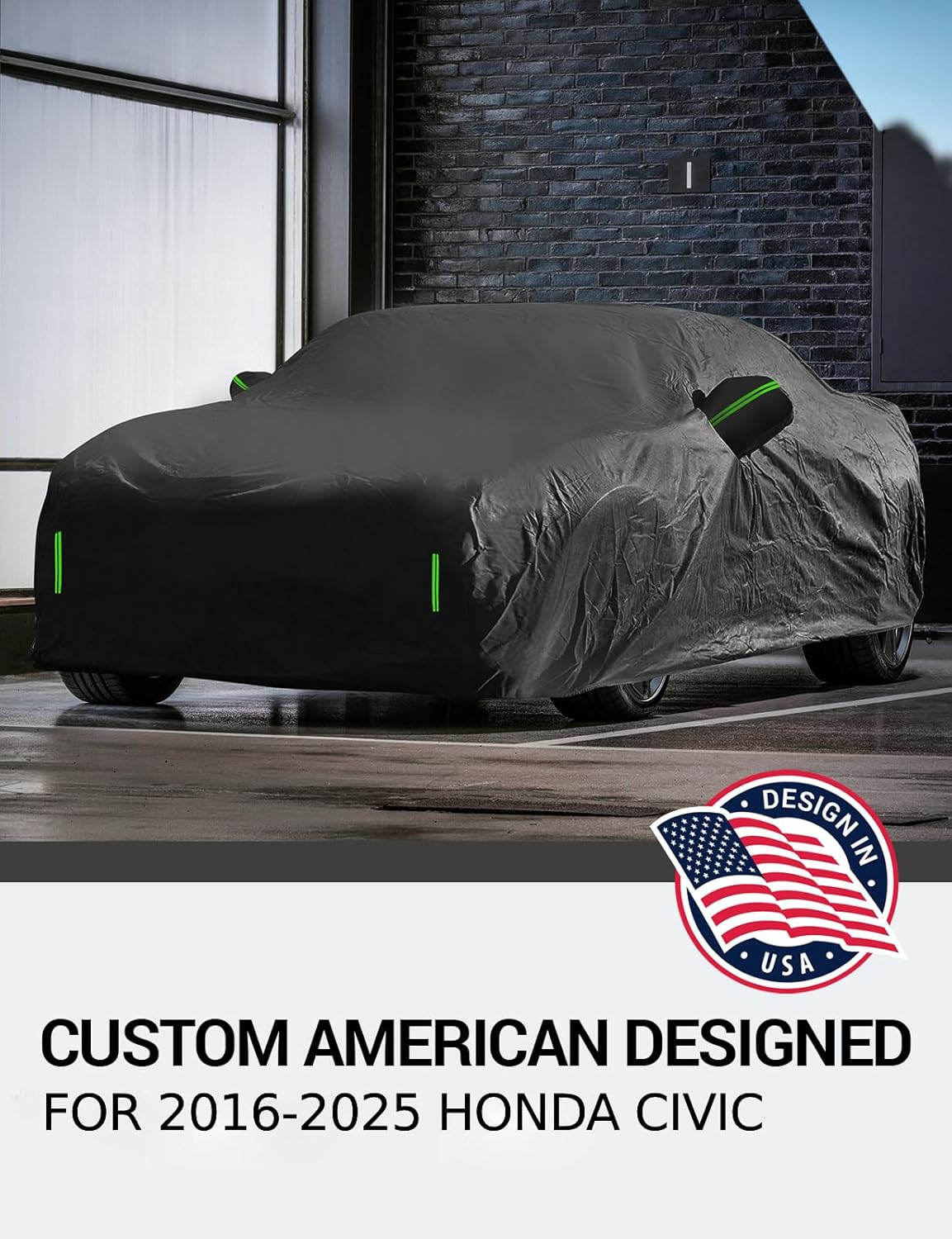 Proadsy 2025 Upgrade Car Cover for Honda Civic 2016-2023 2024 2025, Waterproof All Weather, Windproof Snowproof Rain Hail Sun UV Protection Full Outdoor Indoor Exterior Car Covers, Black