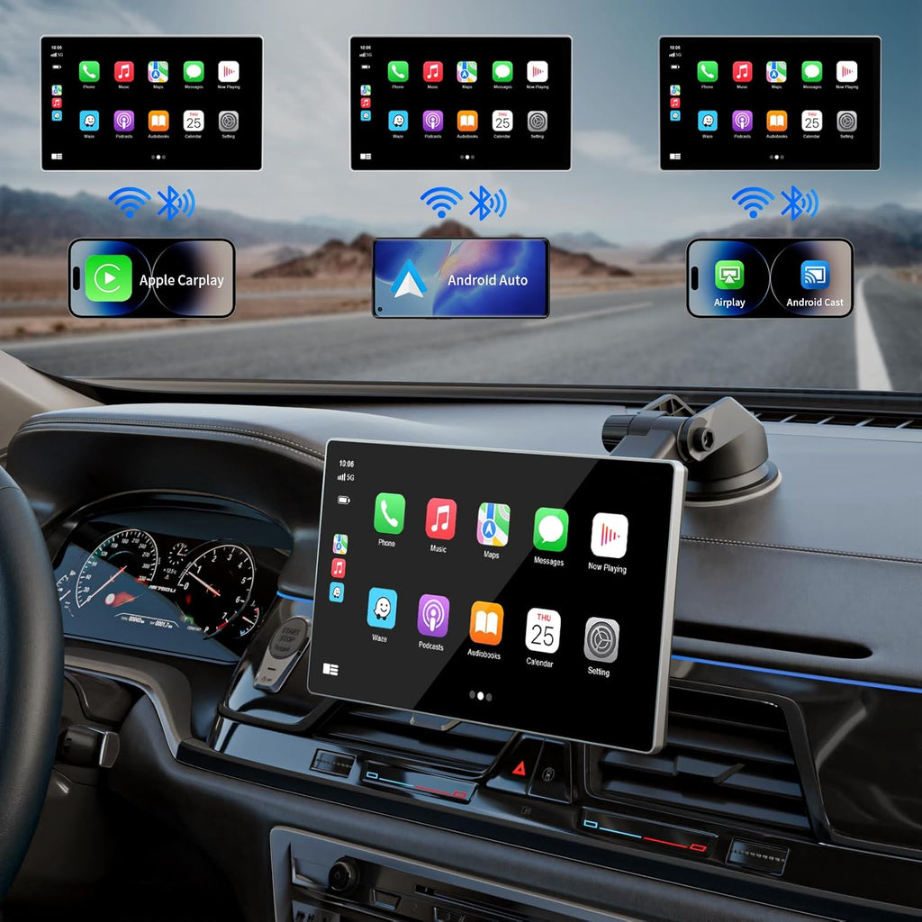 Portable Apple Carplay Screen for Car, 9" Wireless Apple Carplay & Android Auto,4K Dash Cam,1080p Backup Camera DVR,Car Audio Receivers GPS Navigation Mirror Link, Bluetooth,FM, Siri