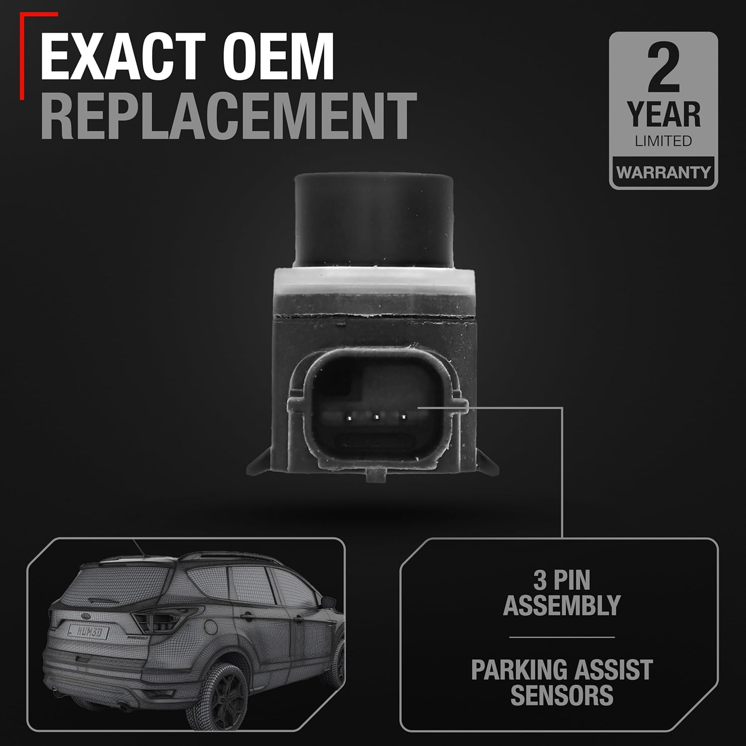 T1A Car Parking Sensors - Compatible with 2017-2019 Ford Escape - Front or Rear Bumper Parking Aid Sensor, Backup Reverse Parking Assist Kit - OEM EM2Z15K859C, 684-106, FO1078101