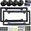 Black American Flag License Plate Frames- Patriotic USA Stars and Stripes Flag Plastic Car Tag Cover Holder with Mount Screws Caps for Truck/SUV, Auto Accessories for Veterans Military