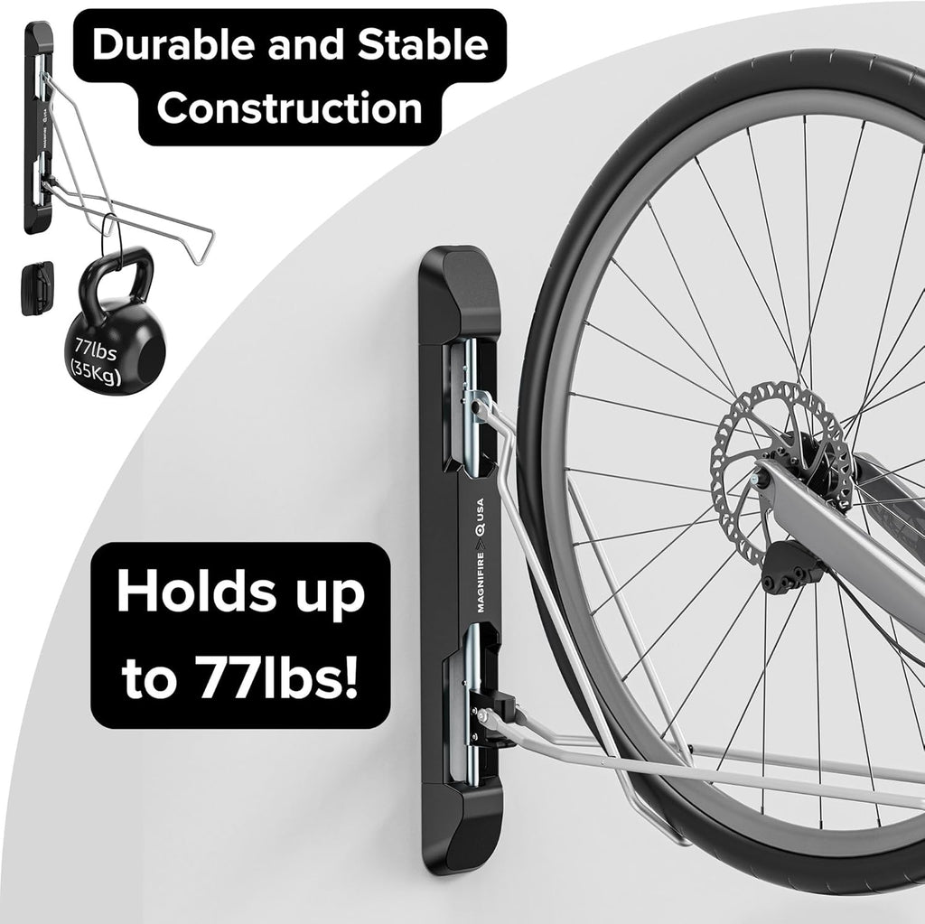 Bicycle Rack for Garage and Indoor Use, Adjustable, Foldable Bike Rack Set of 2 - Wall Mount for Road, Hybrid, Small Mountain, BMX Bikes - Secure and Space Saving Bike Storage (2 Pack)