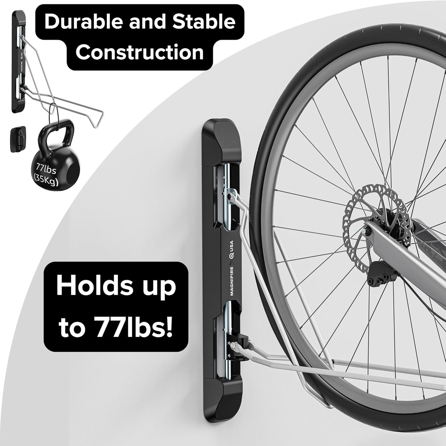 Bicycle Rack for Garage and Indoor Use, Adjustable, Foldable Bike Rack Set of 2 - Wall Mount for Road, Hybrid, Small Mountain, BMX Bikes - Secure and Space Saving Bike Storage (2 Pack)
