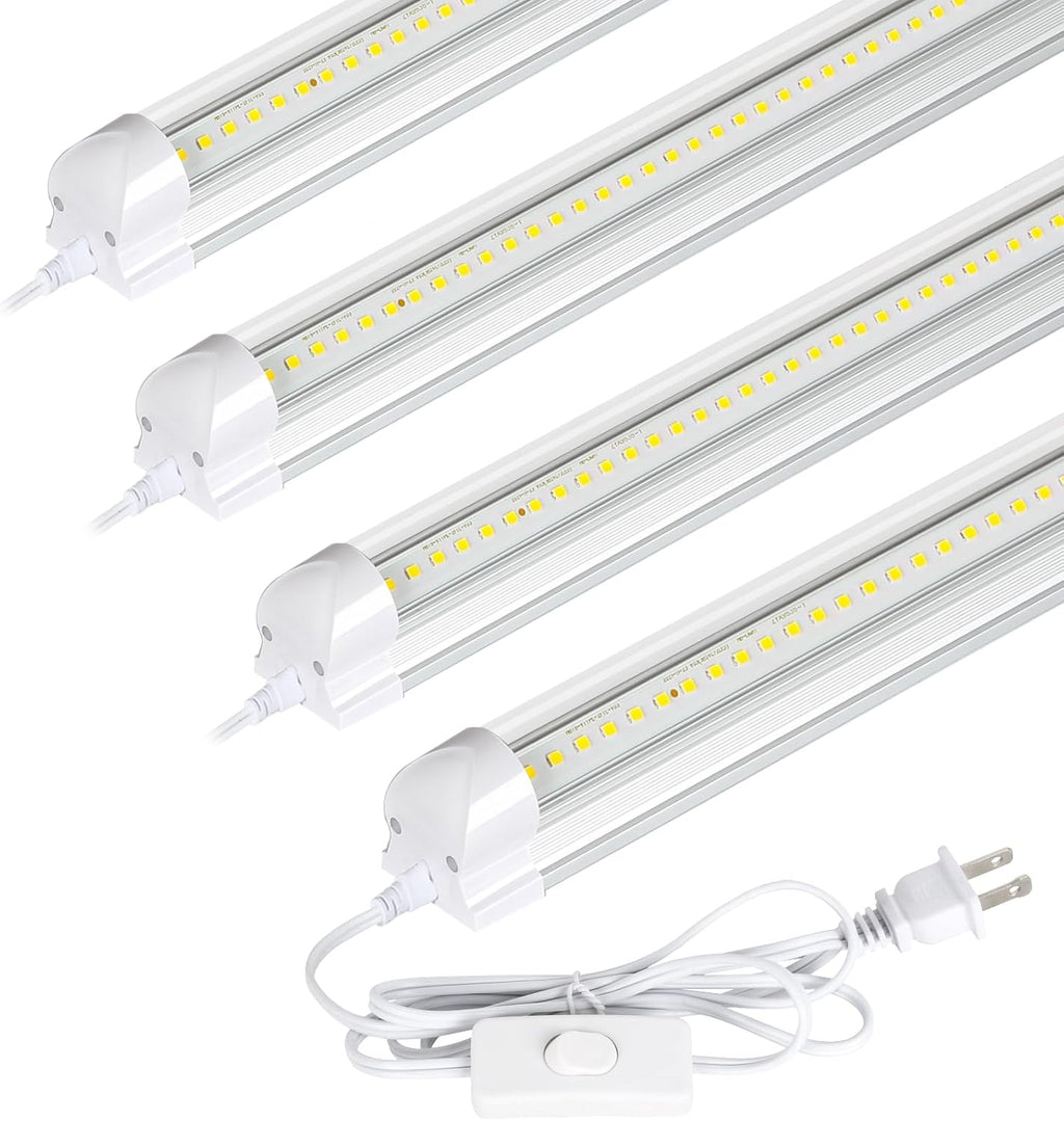 hykolity 30W 2FT LED Shop Light, 3500lm 6500K Super Bright White, Linkable Ceiling Light Fixture, V Shape Integrated T8 LED Tube Light with Built-in ON/Off Switch for Workbench, Cabinet, ETL, 4 Pack