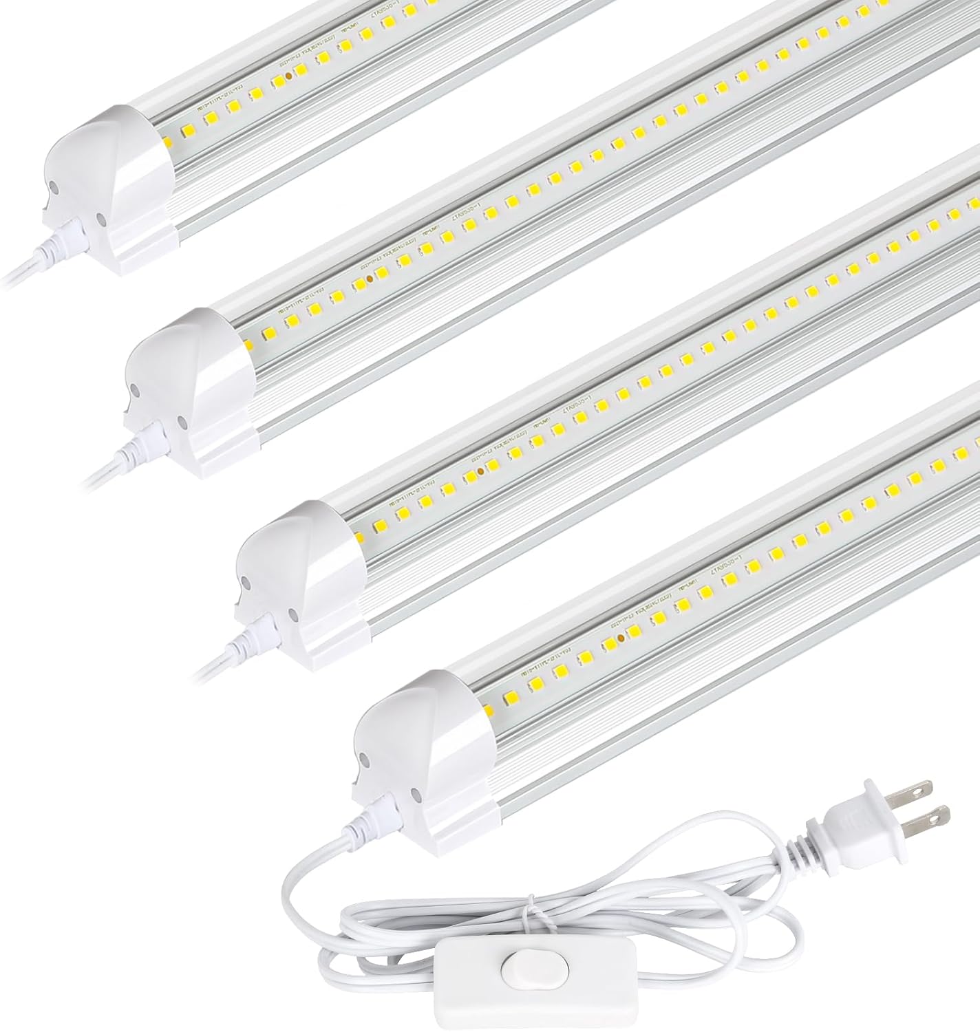 hykolity 30W 2FT LED Shop Light, 3500lm 6500K Super Bright White, Linkable Ceiling Light Fixture, V Shape Integrated T8 LED Tube Light with Built-in ON/Off Switch for Workbench, Cabinet, ETL, 4 Pack