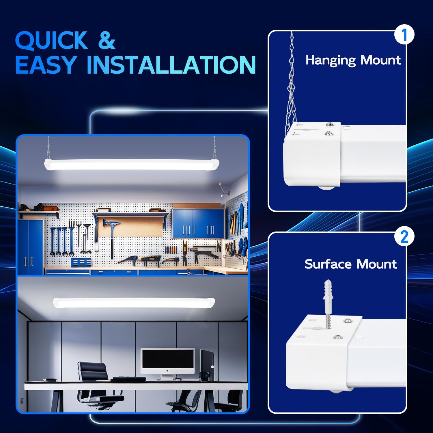 hykolity Pir Sensor 4FT 120W LED Shop Light, 12000lm(370w Equivalent), 5000K Daylight, Motion Activated, Hanging or FlushMount, with Power Cord, for Garages, Workshops, ETL, 2 Pack