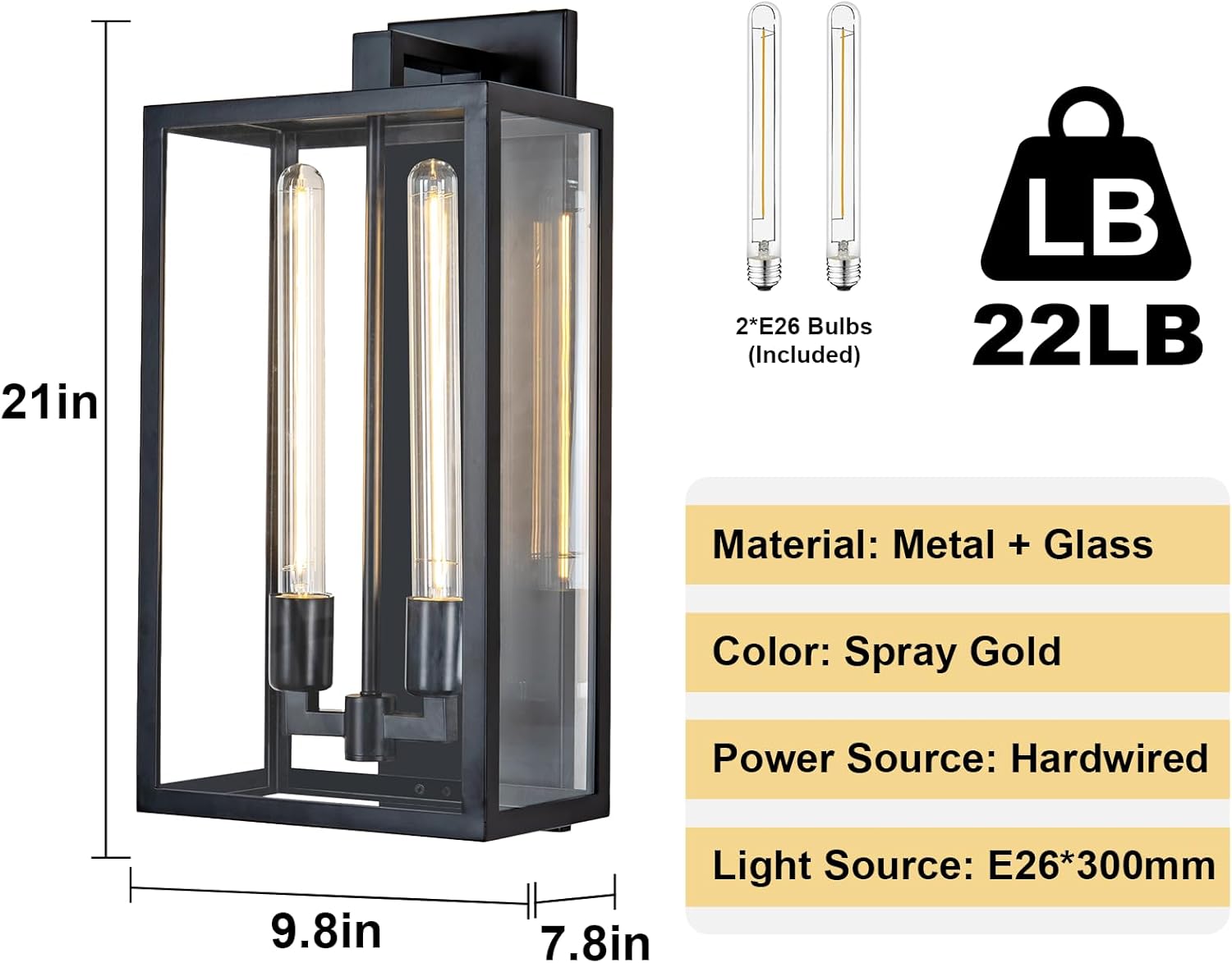 Outdoor House Lights Wall Mount, 21" Large Wall Sconces Wall Lights for House, Black Waterproof Modern Porch Lighting Exterior Lamp for Porch, Front Door, House Garage, Farmhouse (Bulbs Included)