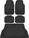 CAR PASS Black Rubber Car Floor Mats & Cargo Liners, Durable Anti-Slip 3D Rhombus Waterproof Automotive Pad Trim Fit Liner All-Weather Trunk Mats Full Set Universal Fit Auto Van Sedan SUV Truck Black