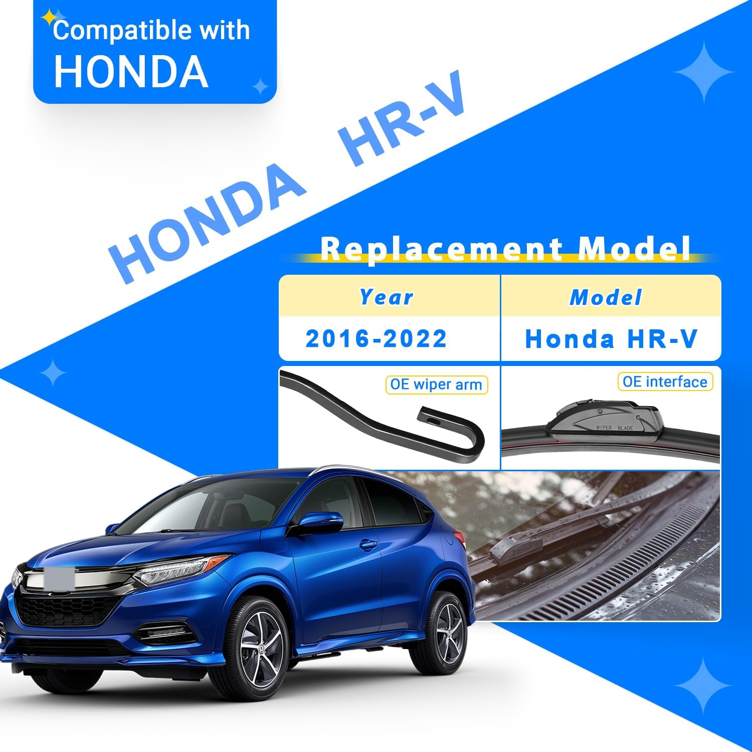 Windshield Wiper Blades Replacement for Honda HRV HR-V 2016 2017 2018 2019 2020 2021 2022 Original Factory Quality Front Rear Wipers Blade Set for My Car - 26" 18" 10" (Pack of 3)