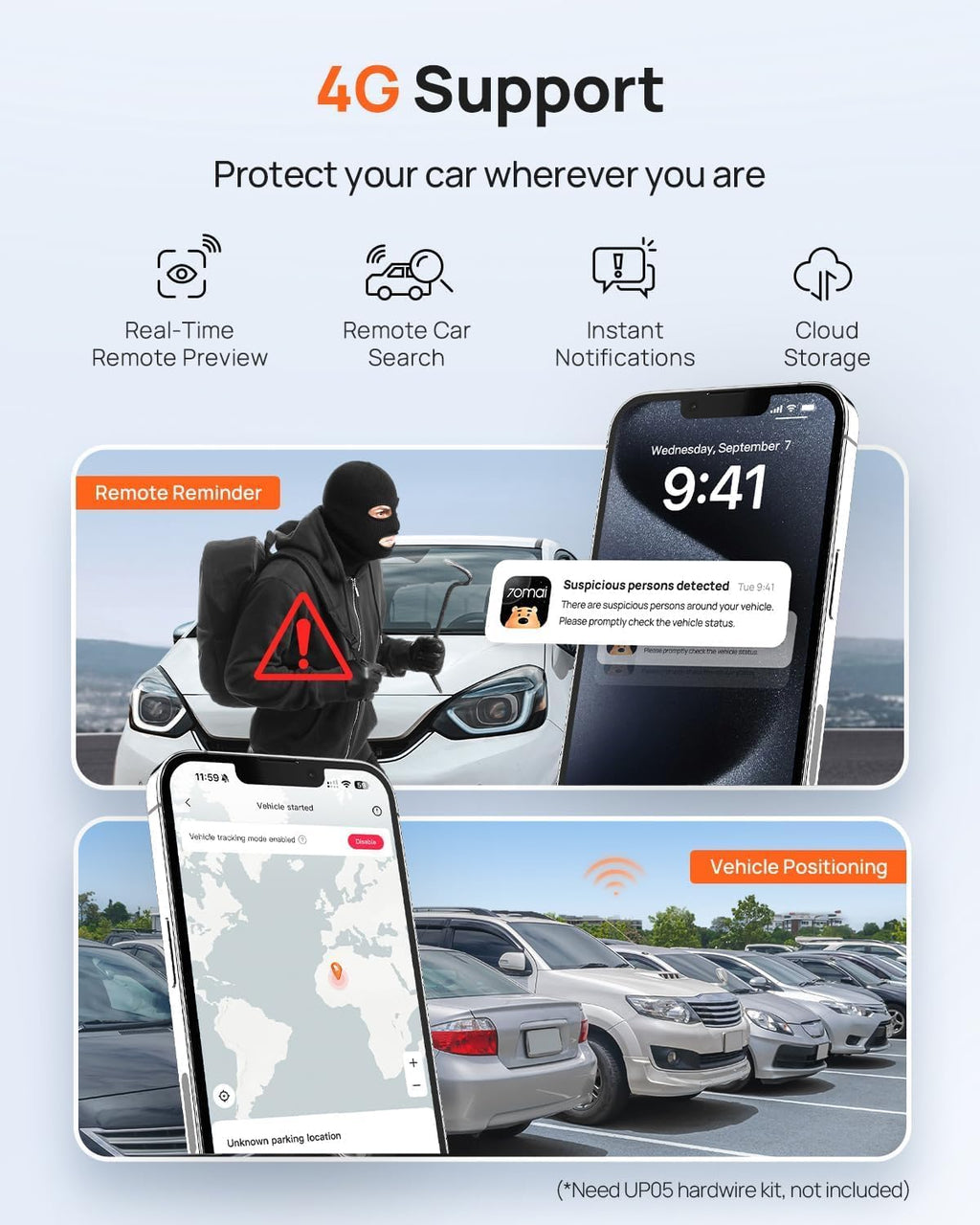 70mai A810 4K Dash Cam Front and Rear, Dual Dash Camera for Cars with Starvis 2 HDR Night Vision, 4G LTE Support, ADAS, Built in GPS & WiFi, 24/7 Parking Mode, AI Motion Detection, Time-Lapse