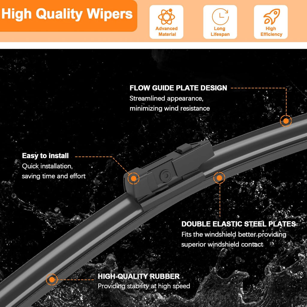 HULADAED® 26''+20''+14'' Windshield Wipers Replacement for Chrysler Pacifica 2024-2017 Chrysler Voyager 2020-2024,Silicone Front Rear Wiper blades for MY Car-All Weather & Quiet(3 PACK)
