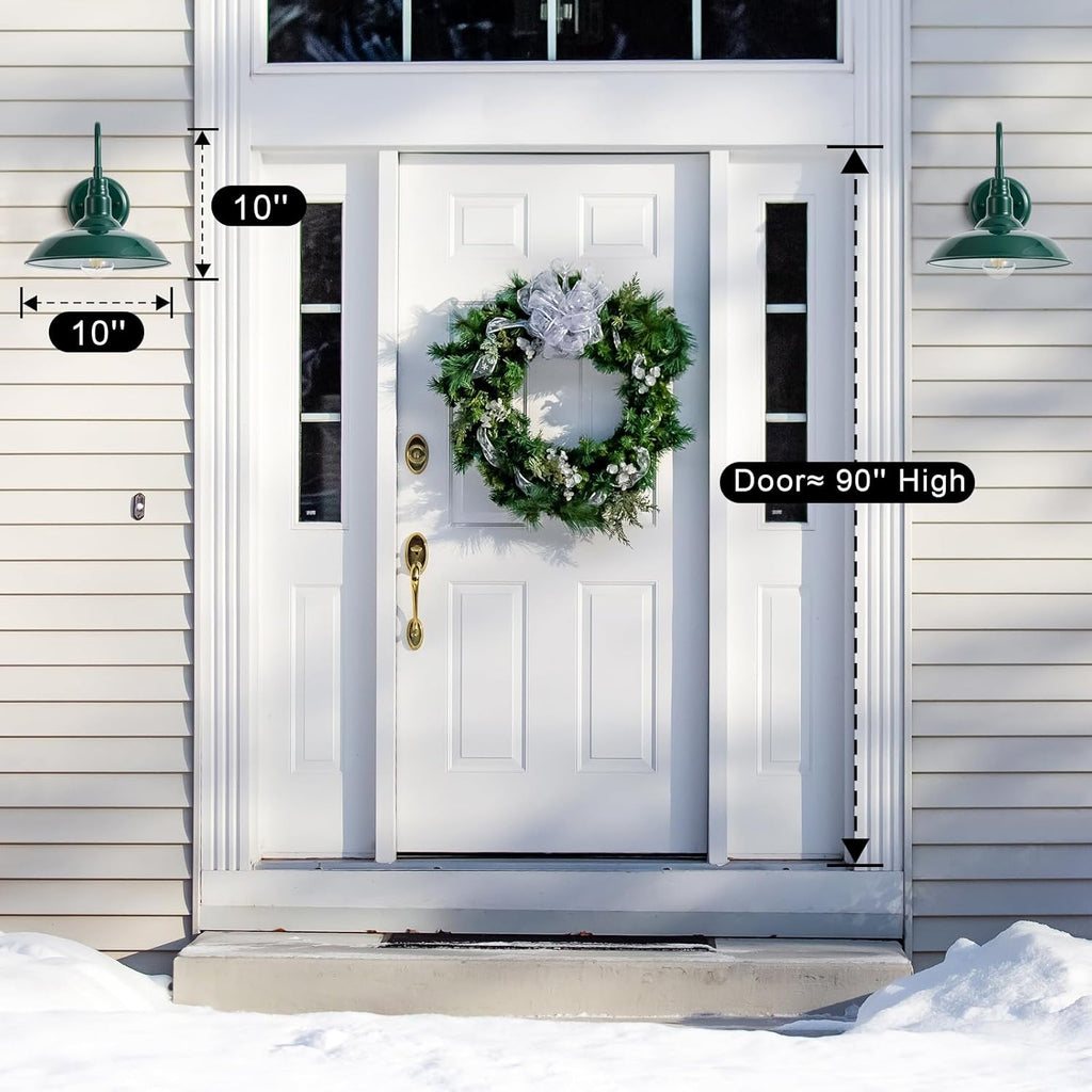 10'' Dome Outdoor Gooseneck Barn Light Fixture with Wall Mount, Green Exterior Porch Barn Door Lighting, Farmhouse Style Outside Porch Gooseneck Wall Sconce for Patio, Yard, Garage, House