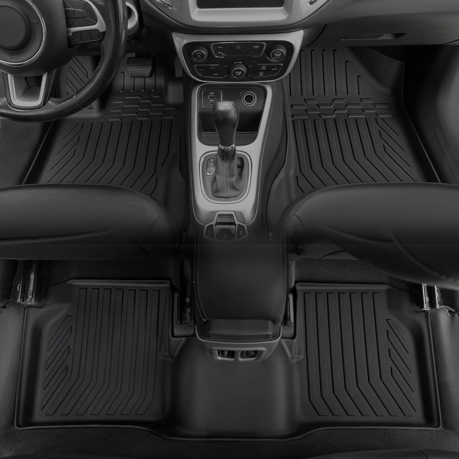 Floor Mats Set for 2017-2025 Jeep Compass Accessories(New Body Style 2nd Generation), Full Coverage All Weather Floor Mats with Cargo Mat TPE Includes Backrest Protectors & Door Sill Guards