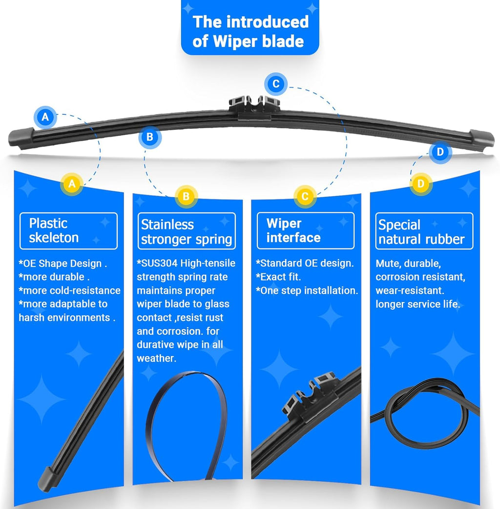 Windshield Wiper Blades Replacement for 2017-2022 Mini Cooper Countryman Original Factory Quality Front Rear Wipers Blade Set for My Car - 23" 21" 10" (Pack of 3)