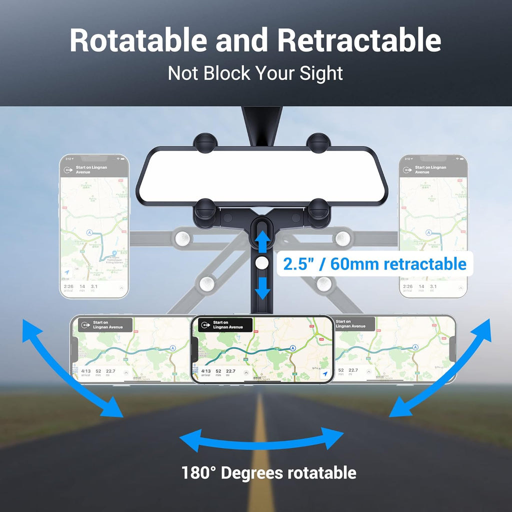 PROfezzion Rearview Mirror & Vent Clip Combo Magnetic Phone Holder Compatible with MagSafe on Car Rear View Mirror for iPhone 16 15 14 13 12 Pro Max Plus, MagSafe Case & All Phones [No Vibrating]