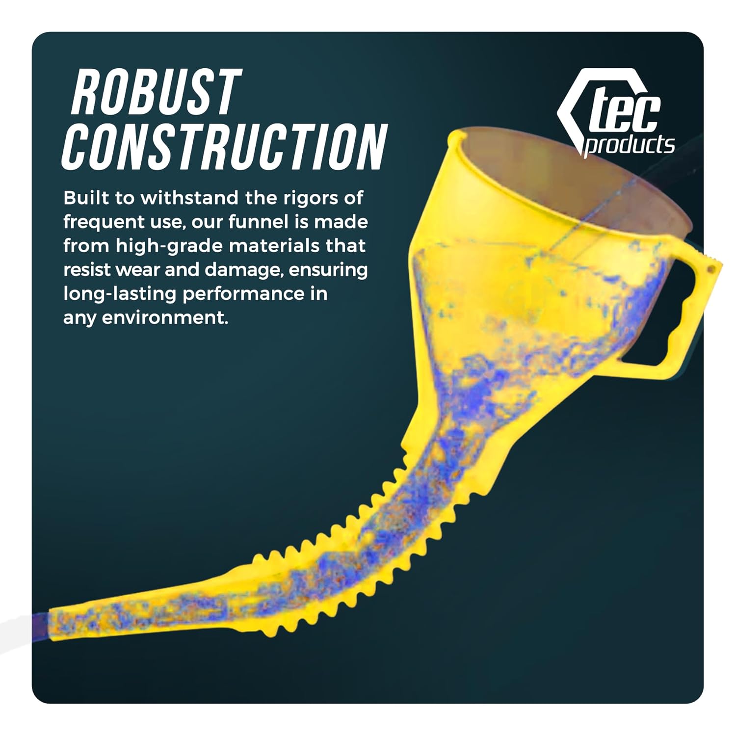 FlexAll Long Flexible Funnel for Automotive Use - Durable Nitrile Rubber - Ideal for Car Oil Change, Transmission Funnel Fluid, Diesel, Fuel, Gas - Made in USA - Yellow (12 x 4 Inches)