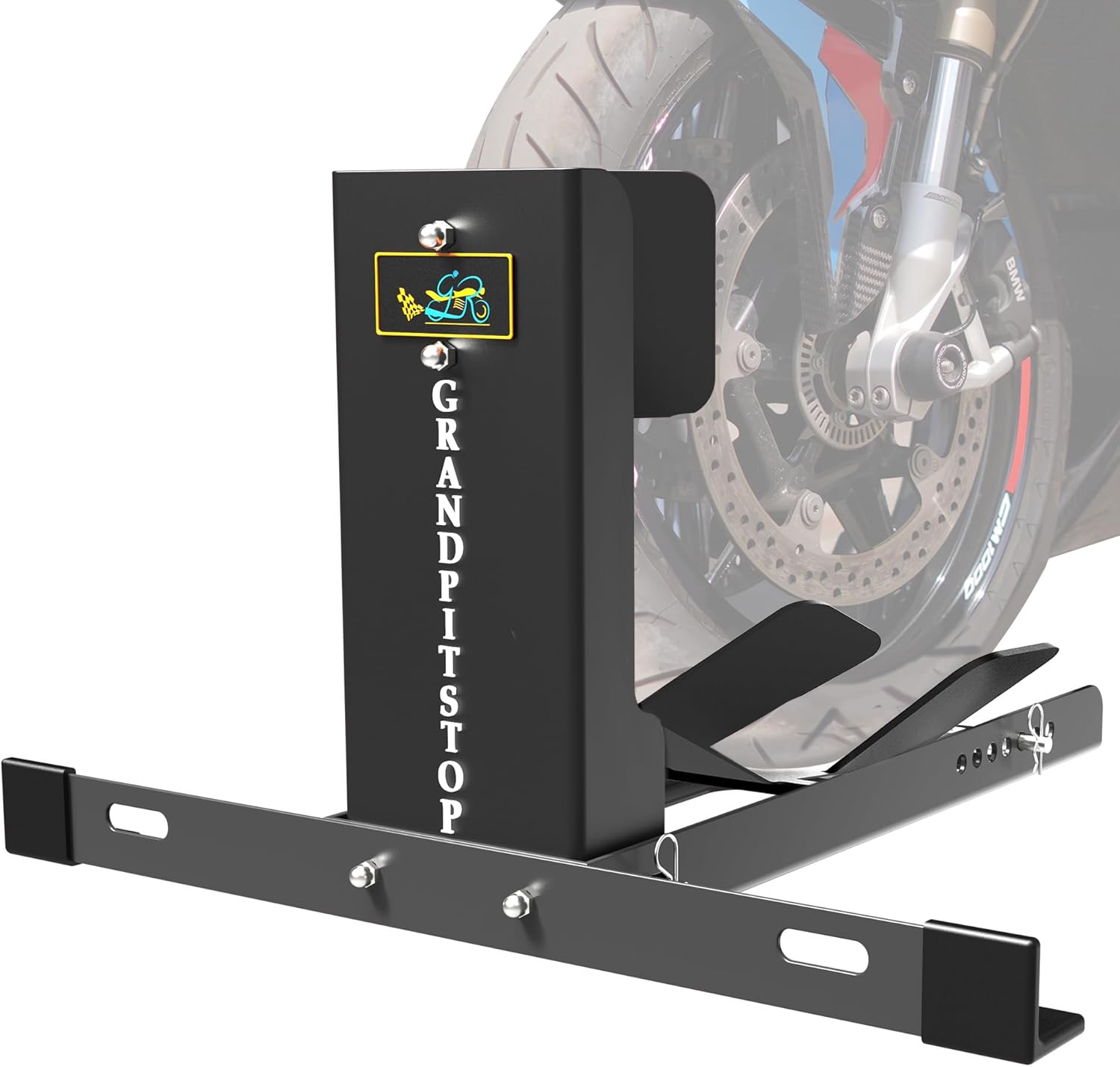 GRAND PITSTOP Universal Wheel Chock for Motorcycle Stand for Trailer Completely Adjustable Detachable Foldable Wheel Chock (Black V2)