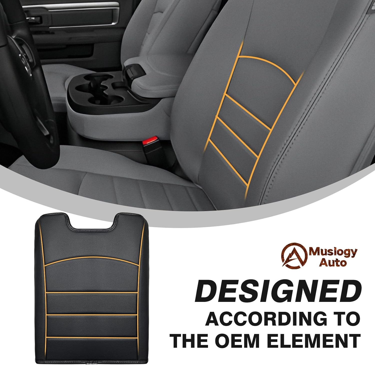 Muslogy Center Console Armrest Cover Compatible with Dodge Ram 1500 2013-2018 & 2013-2025 Ram 2500/3500 Comfort Armrest Pad Arm Rest Cushion Vegan Leather Protector Regular Thick(Jump Seat ONLY)