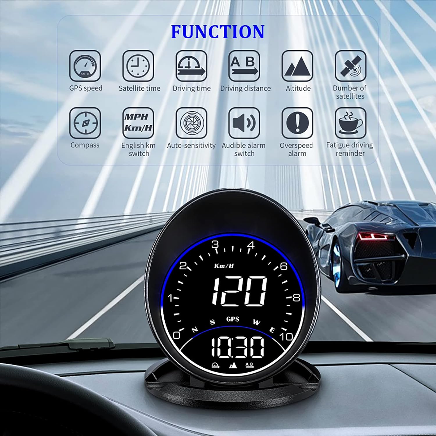 Auto GPS Speedometer G6, Car HUD Head Up Display HD Display, Overspeed Alarm for All Vehicle