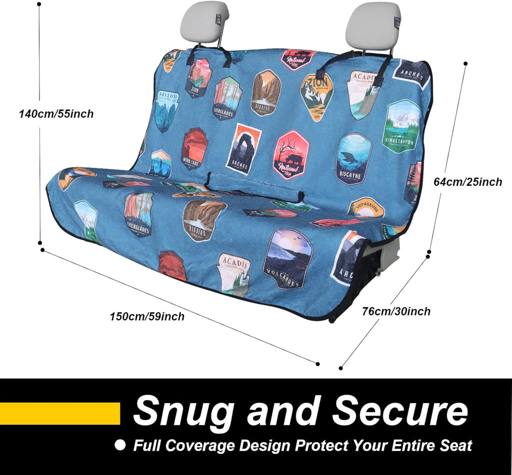 Back Seat Cover for Car Trucks Van SUV,Waterproof Rear Bench Towel Seat Covers for Dogs and Kids,Automotive Backseat Protector (National Parks)