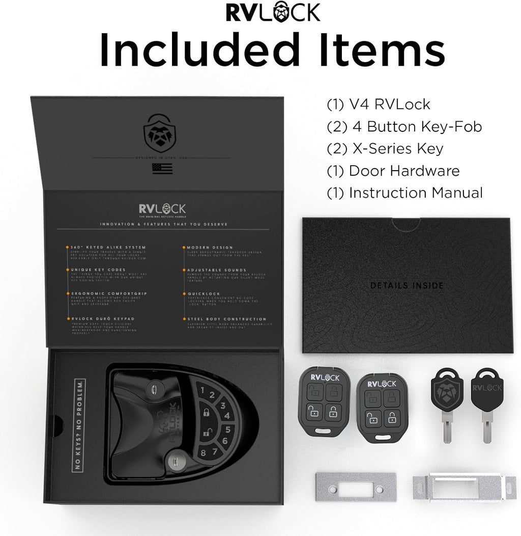 RVLOCK V4 RV Door Lock Keyless Entry with Remote, Secure and Convenient Camper Latch Replacement, Durable RV Door Lock Replacement for Trailers with Patented Security Technology