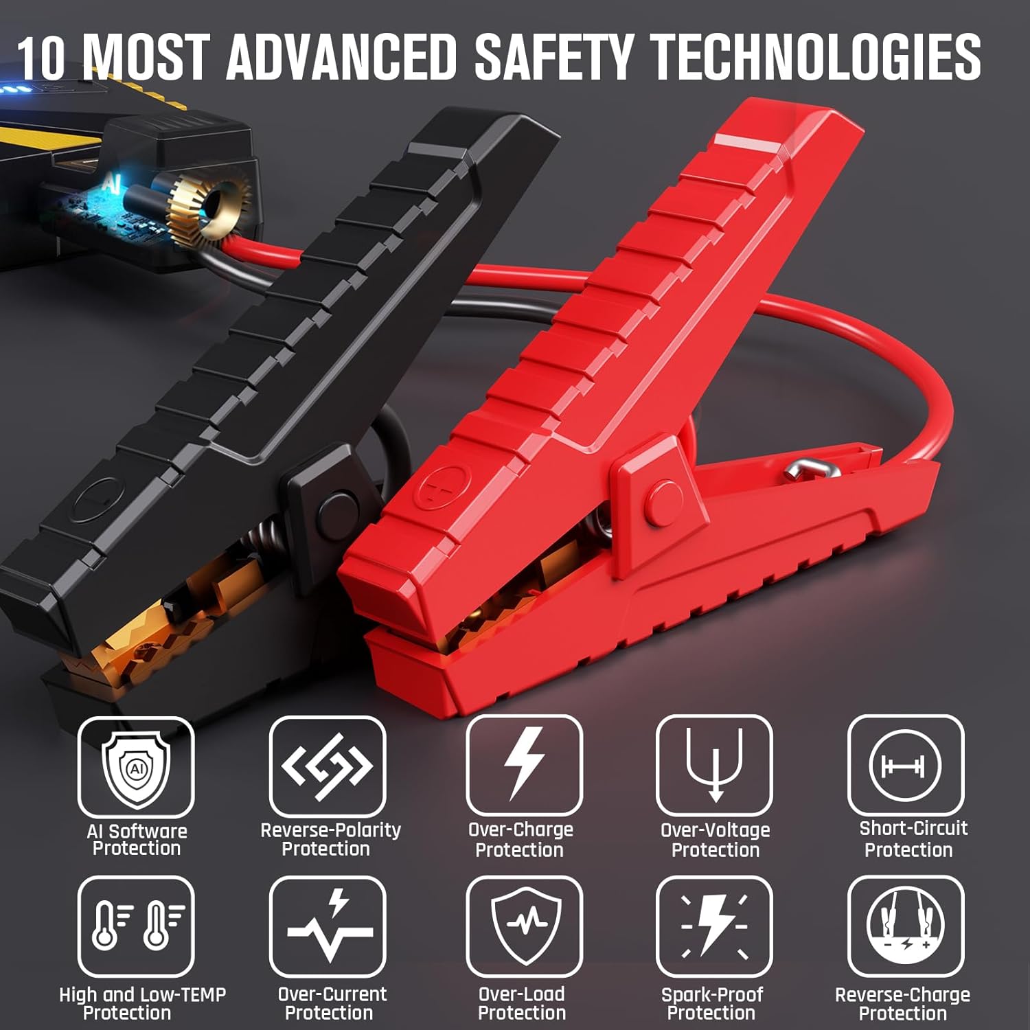 VTOMAN V10 Pro 4500A Jump Starter, Portable Car Starter (All Gas, 10.0L Diesel Engine) 12V Lithium Jump Box, Battery Booster Power Pack, Car Battery Charger Jumper with Type C Quick Charge, LED Lights