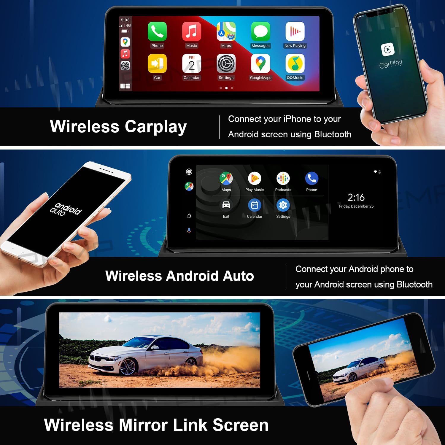PEMP Linux Vertical Screen E70 E71 CIC Wired and Wireless CarPlay Retrofit Android Auto, 1920 x 720 Display Mirror Link Car Radio Bluetooth Video Player Screen for BMW X5 X6 (2010-2012)